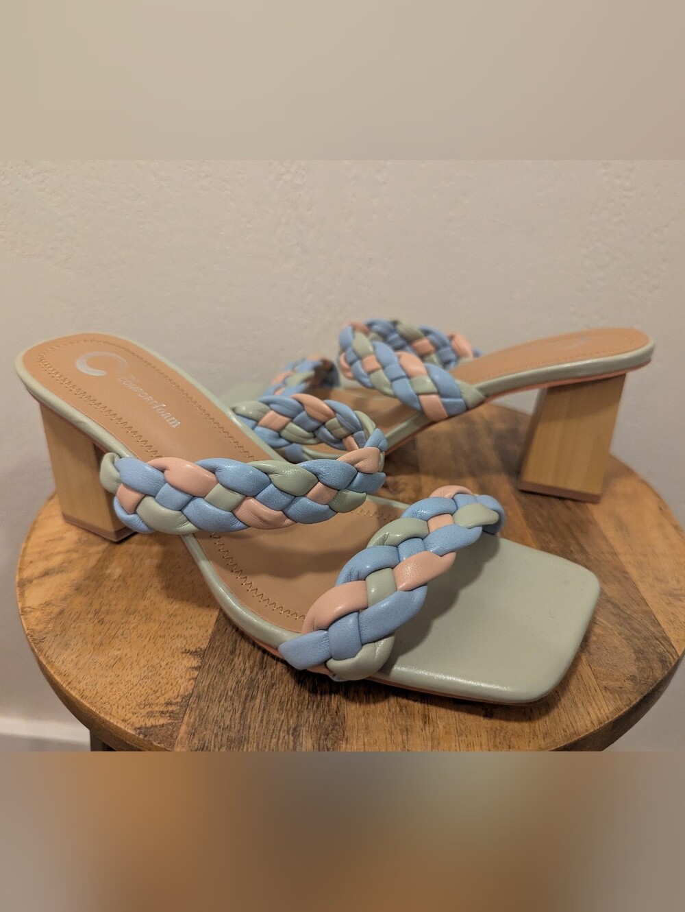 Journee Collection Bronte Open Square Toe Block Heels, Mint, In Box (SIZE 8)